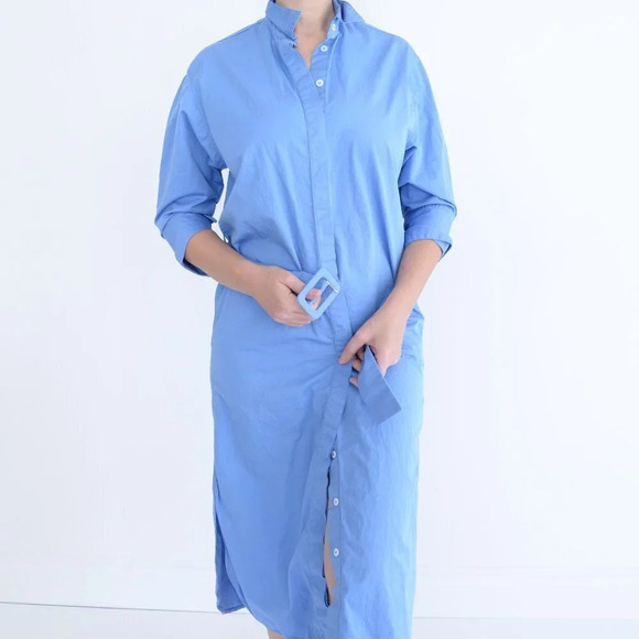 Zara Blue Full Length Button Up Dress w/ Belt Midi Dress Size XS - Picture 2 of 13